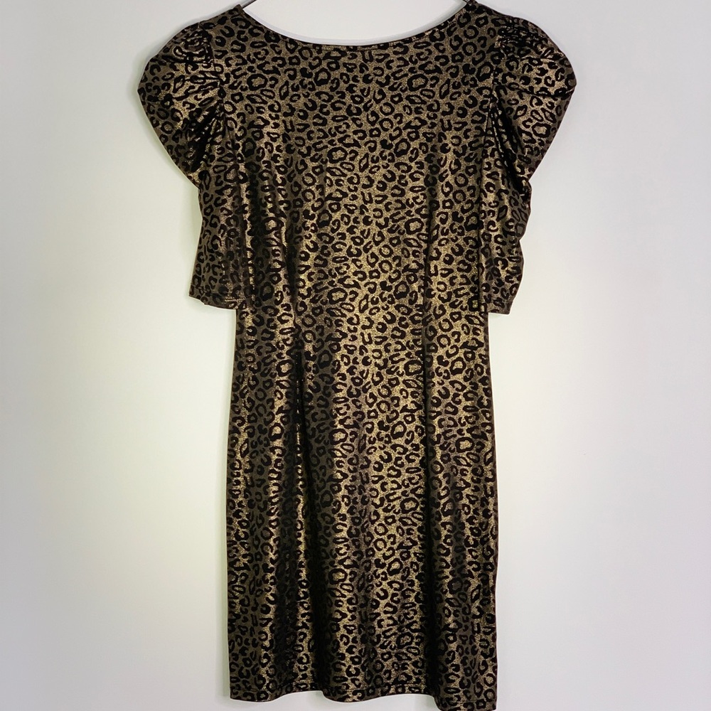 Guess Metallic Shimmery Animal Leopard Print Bodycon Flattering Mini Dress